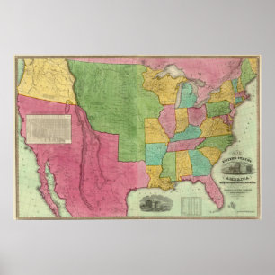 Poster Carte Des États-Unis D'Amérique 1833