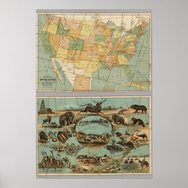 Poster Carte des États-Unis d'Amérique 2 (Devant)