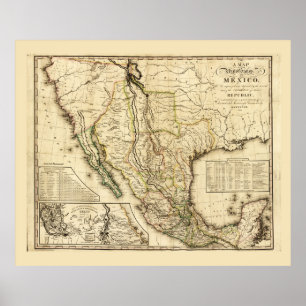 Poster Carte des États-Unis du Mexique (1826)