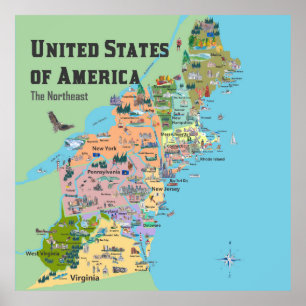 Poster Carte des États-Unis du Nord-Est