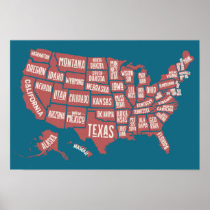 Poster Carte des États-Unis   Typographie