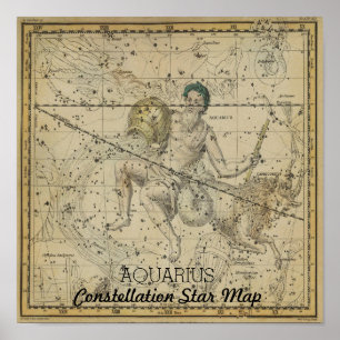 Poster Carte des étoiles Aquarius Constellation Janvier