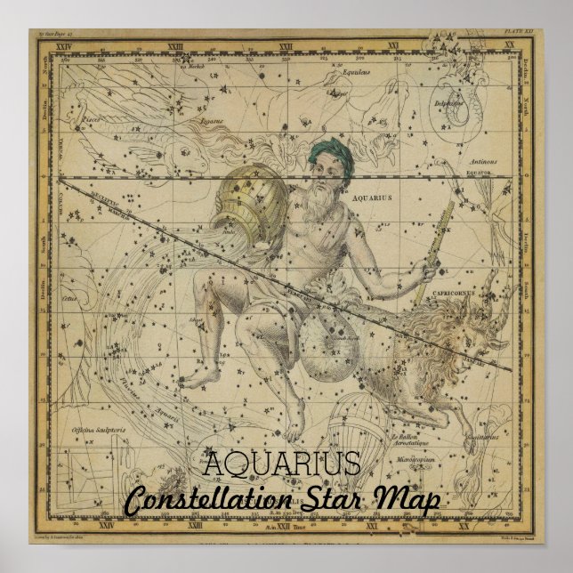 Poster Carte des étoiles Aquarius Constellation Janvier (Devant)
