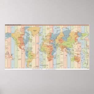 Poster Carte des fuseaux horaires mondiaux