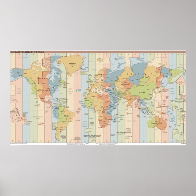 Poster Carte des fuseaux horaires mondiaux (Devant)