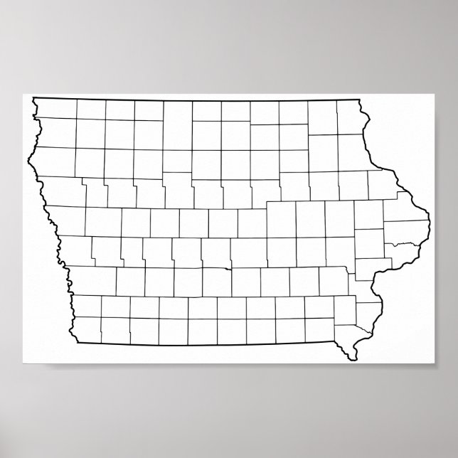 Poster Carte des grandes lignes des comtés de l'Iowa (Devant)