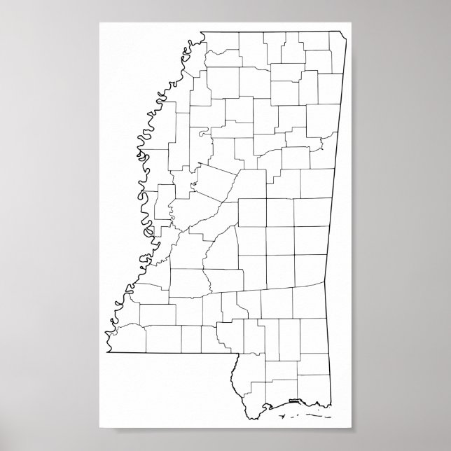 Poster Carte des grandes lignes des comtés du Mississippi (Devant)