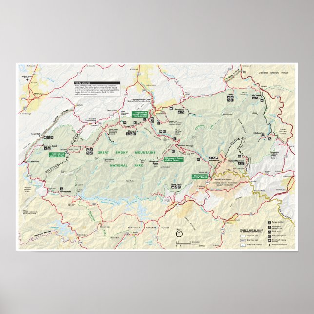 Poster Carte des Great Smoky Mountains (Devant)