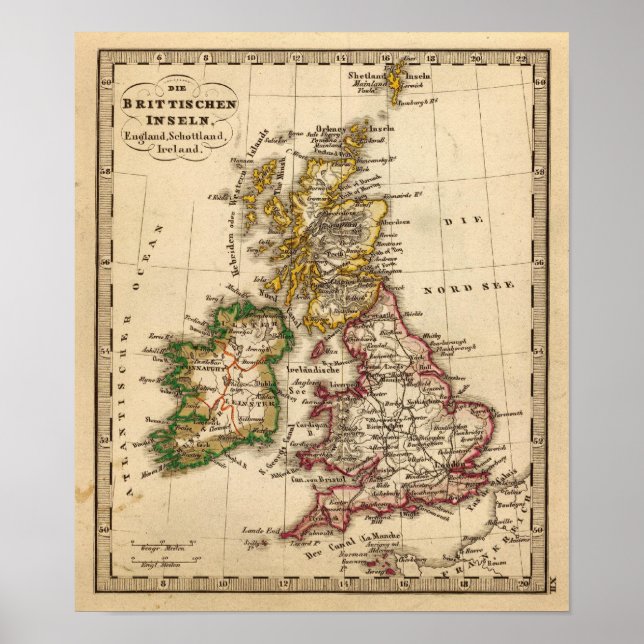 Poster Carte des îles britanniques (Devant)