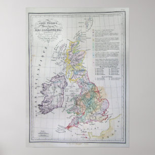 Poster Carte des îles britanniques, Angleterre, Pays de G