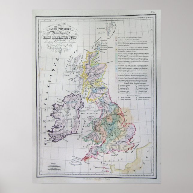 Poster Carte des îles britanniques, Angleterre, Pays de G (Devant)