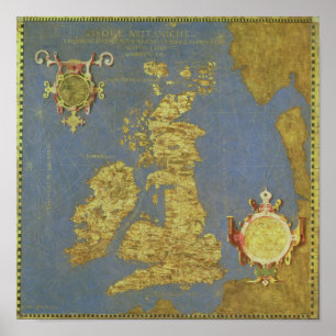 Poster Carte des îles britanniques du XVIe siècle