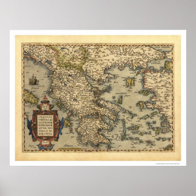 Poster Carte des îles grecques Ortelius 1570 (Devant)