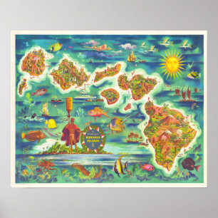 Poster Carte des îles Hawaii