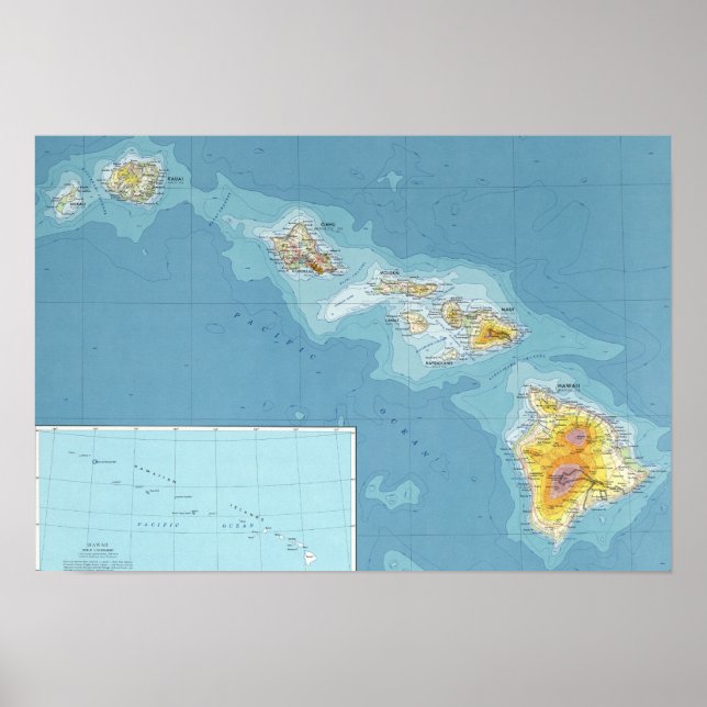 Poster Carte des îles Hawaiiennes (Devant)