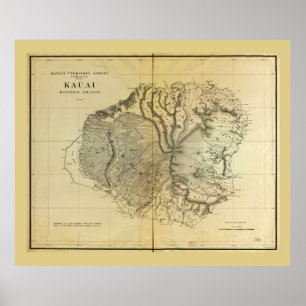 Poster Carte des îles Hawaiiennes de Kauai (1903)