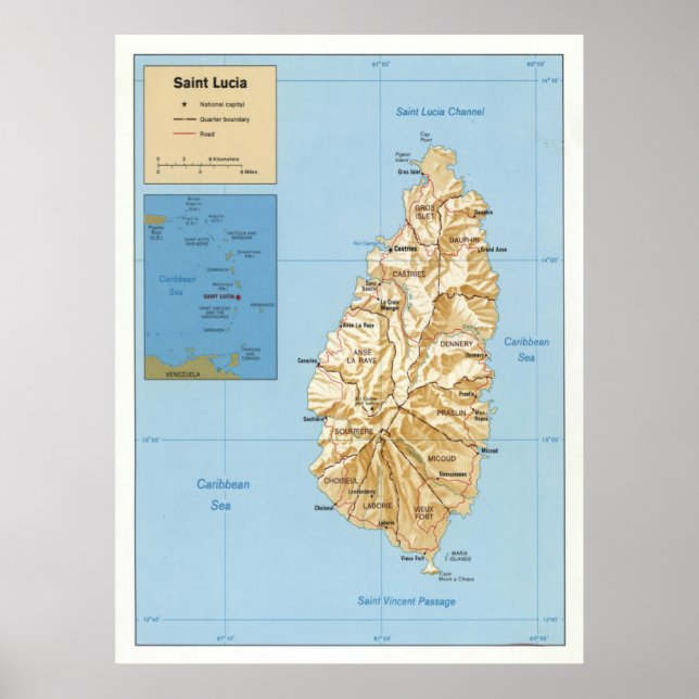 Poster Carte des îles Sainte-Lucie (1991) (Devant)