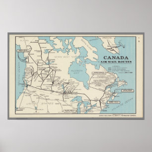 Poster Carte des itinéraires de la poste aérienne du