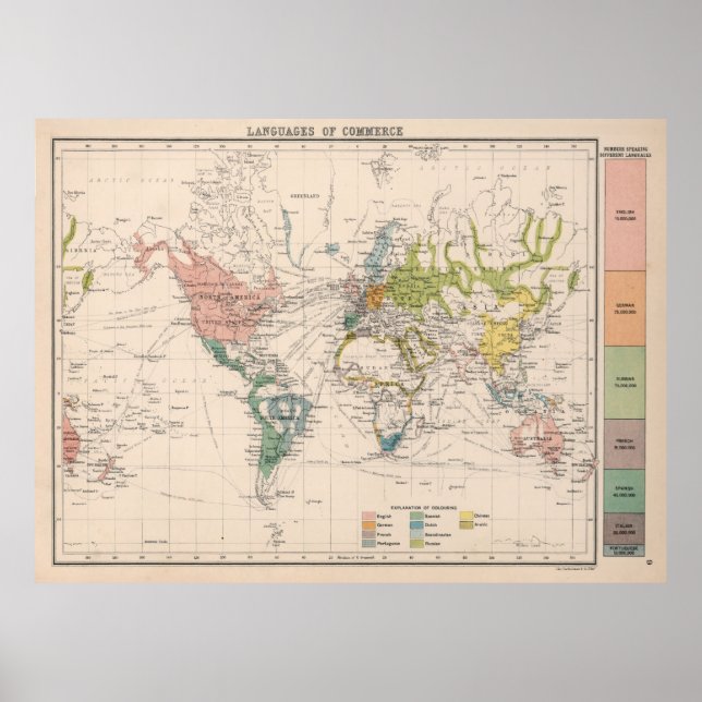 Poster Carte des langues du monde ancien (1907) (Devant)