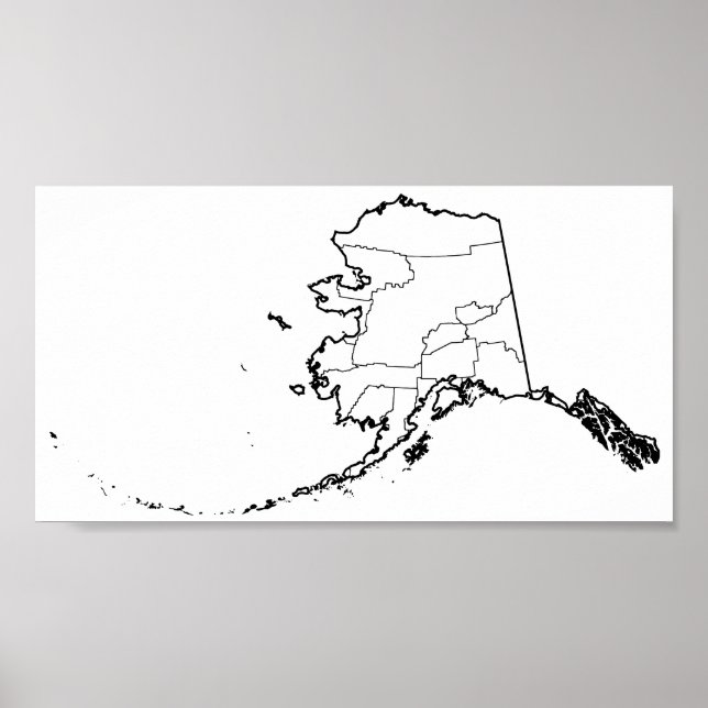 Poster Carte des lignes blanches des Boroughs de l'Alaska (Devant)