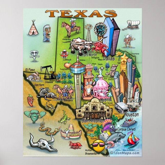 Poster Carte des loisirs du Texas (Devant)