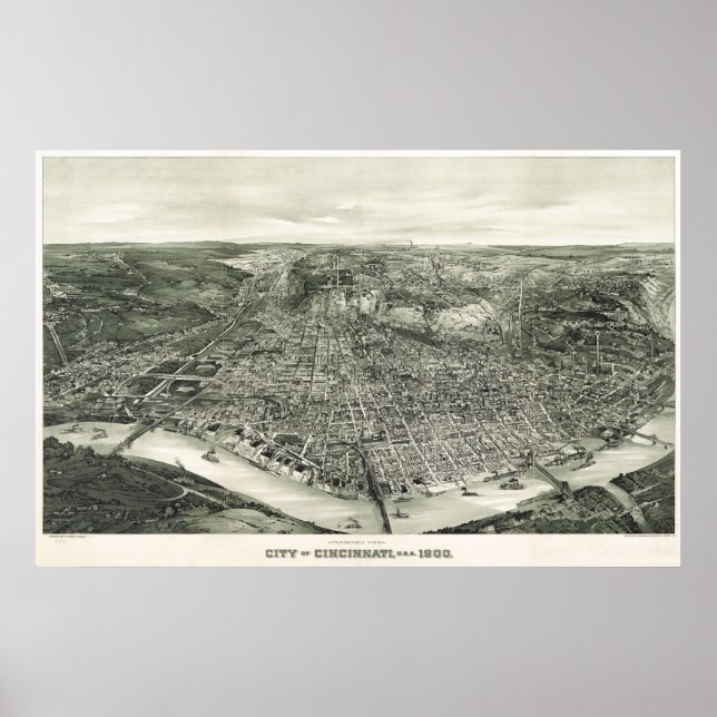 Poster Carte des oiseaux de Cincinnati - 1900 (Henderson) (Devant)