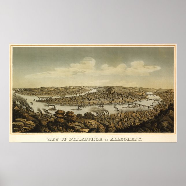 Poster Carte des oiseaux de Pitsburgh - 1874 (Krebs) BigM (Devant)