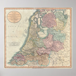 Poster Carte des Pays-Bas 1799 - par John Cary