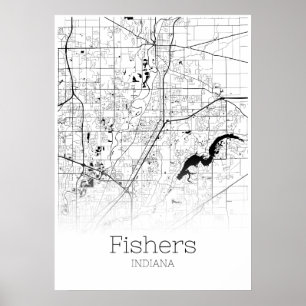 Poster Carte des pêcheurs - Indiana - Carte de la ville P