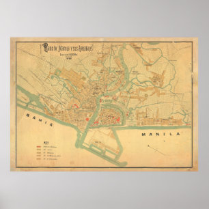 Poster Carte des Philippines Vintages de Manille (1898)