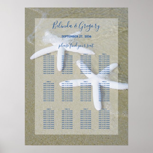 Poster Carte des places de mariage de Starfish Beach (Devant)