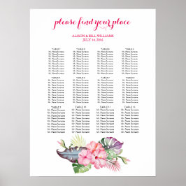 Poster Carte des places pour dîner mariage de fleurs trop