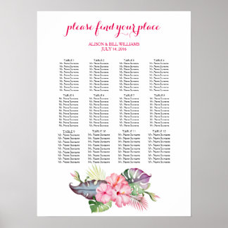 Poster Carte des places pour dîner mariage de fleurs trop