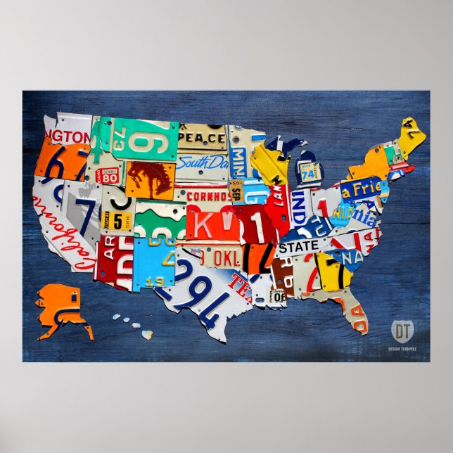 Poster Carte des plaques de licence des États-Unis sur le (Devant)