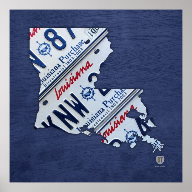 Poster Carte des plaques de licence d'état Louisiane (Devant)