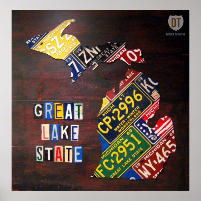 Poster Carte des plaques de licence du Michigan Imprimer (Devant)