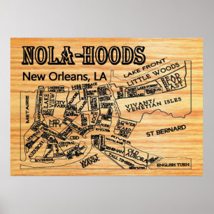 Poster Carte des quartiers de Nola-Hood New Orleans