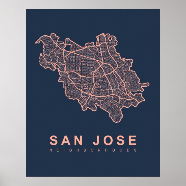 Poster Carte des quartiers de San Jose (Devant)