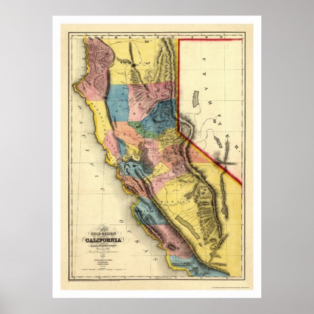 Poster Carte des régions aurifères de Californie par Gibb (Devant)