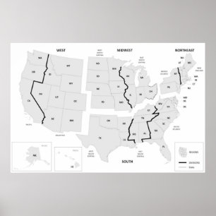 Poster Carte des régions des États-Unis États-Unis