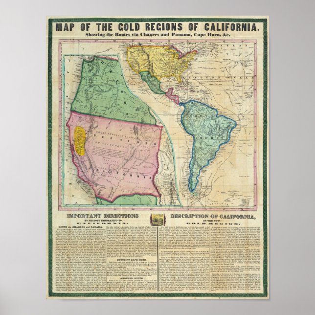 Poster Carte des régions d'or de Californie (Devant)
