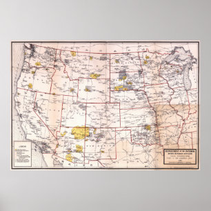 POSTER CARTE DES RÉSERVATIONS INDIENNES 1923