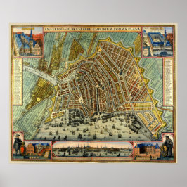 Poster Carte des rues antiques d'Amsterdam, Pays-Bas