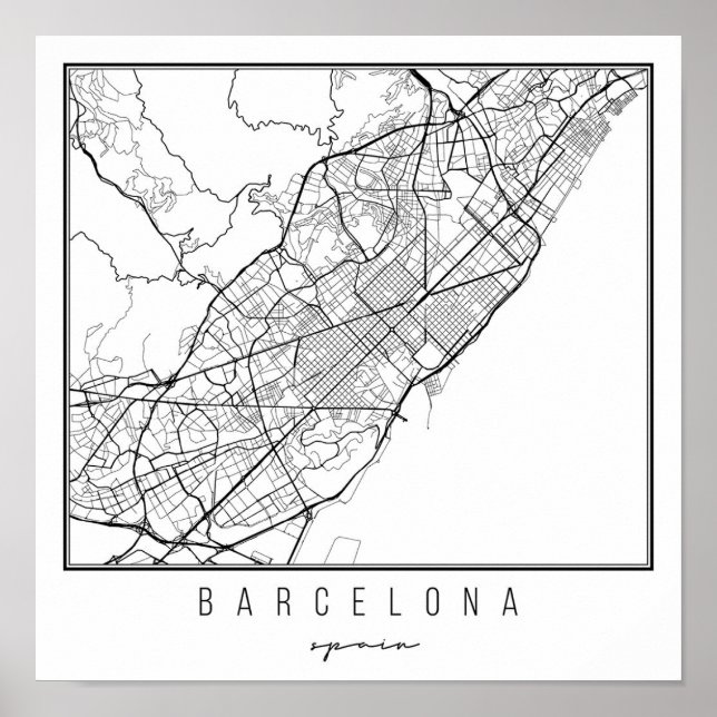 Poster Carte des rues de Barcelone Espagne (Devant)