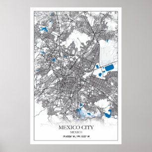 Poster Carte des rues de Mexico City Central America
