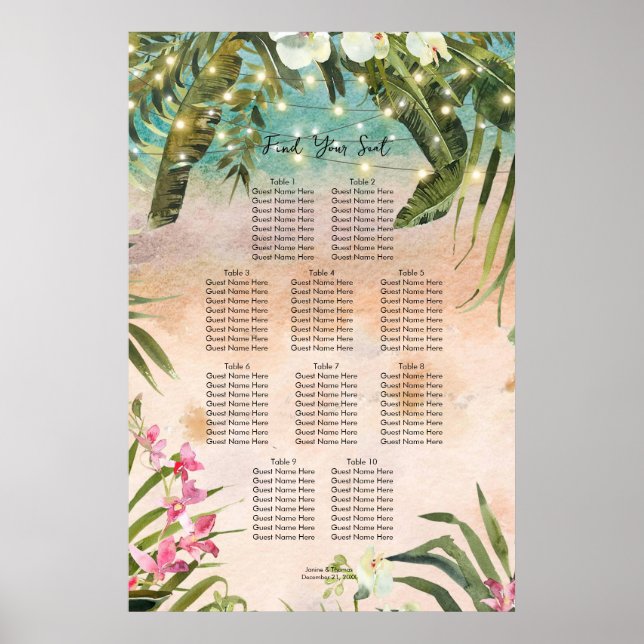 Poster carte des sièges mariages à fleurs d'orchidées de  (Devant)