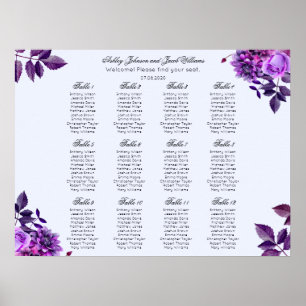Poster Carte des sièges mariages aux fleurs violettes. Fl