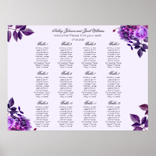 Poster Carte des sièges mariages aux fleurs violettes. Li