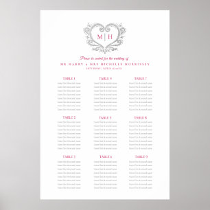 Poster Carte des sièges mariages de couronne rouge et arg