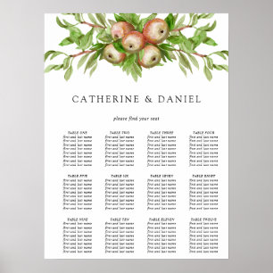 Poster Carte des sièges mariages de pommes d'aquarelle